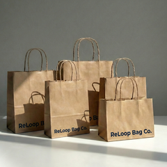 Collection image for: Custom printed recyclable kraft paper bags with handles - 100% recycled, over 50% PCR, CA law compliant